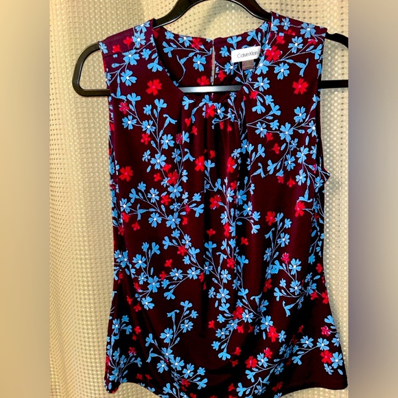 Calvin Klein Purple/Blue Floral Print Sleeveless Top SZ M - Picture 1 of 3